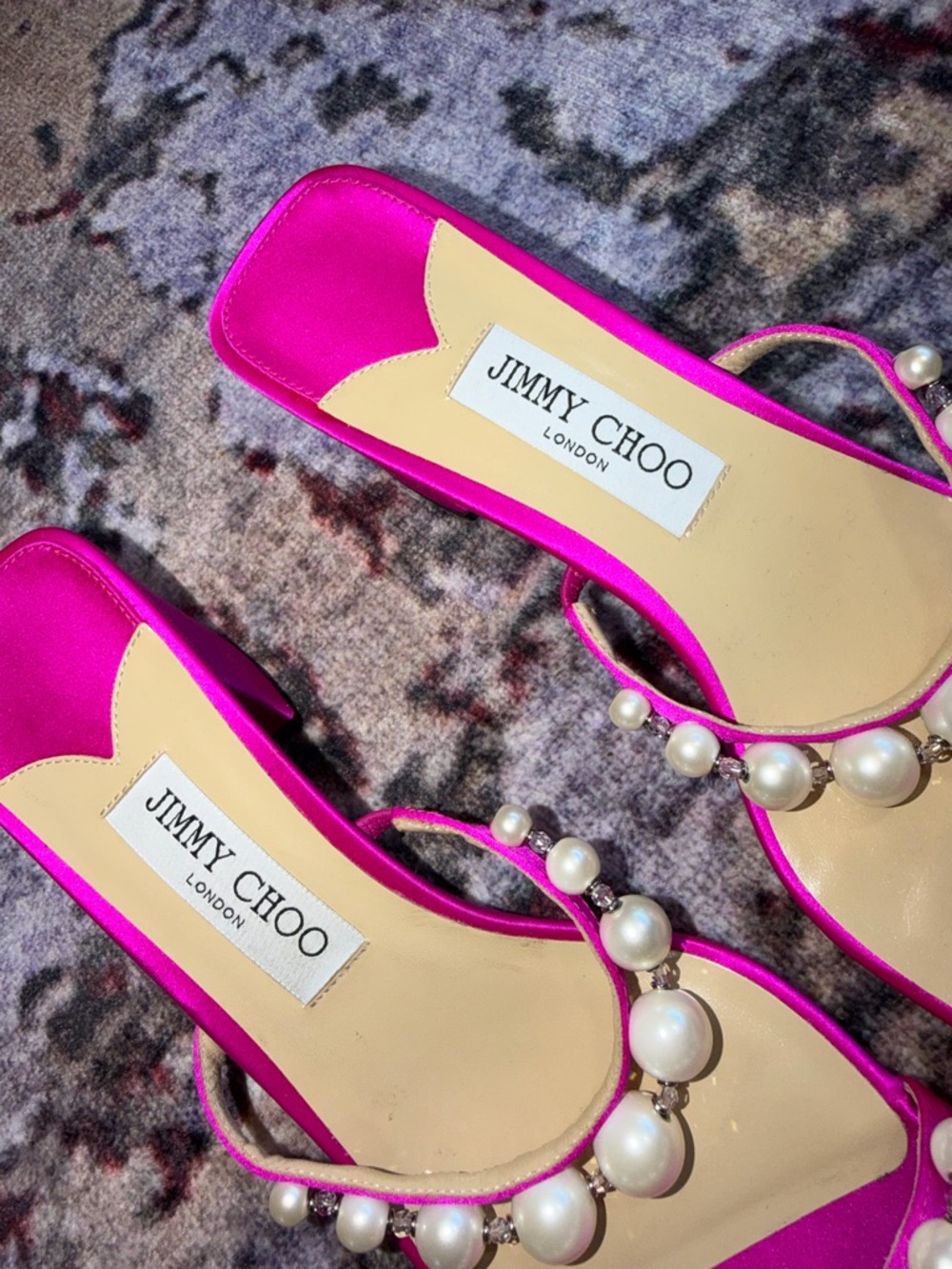 Jimmy Choo Amara 45 Satin Sandal Pink size 38 brand new never worn pearl accent - Picture 7 of 14